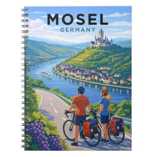 Mosel Deutschland Radfahren Vintage Reise Kunst Notizblock