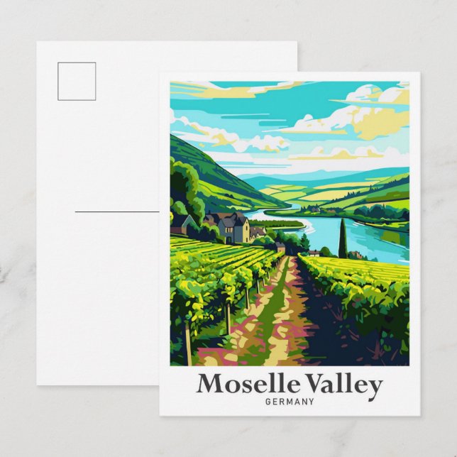 Moseltal Deutschland Vintage Reise Illustration Postkarte (Vorne/Hinten)