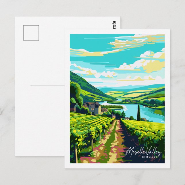 Moseltal Deutschland Vintage Reise Illustration Postkarte (Vorne/Hinten)