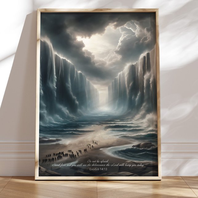 Moses Parting the Red Sea Bible Verse Art, Exodus Poster (Von Creator hochgeladen)