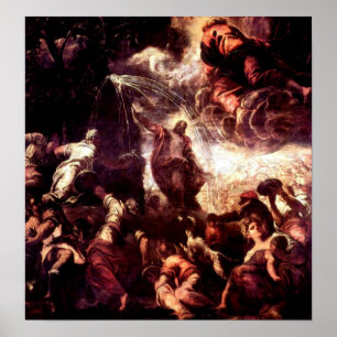 Moses schlägt einen Felsen, um Wasser zu erhalten Poster