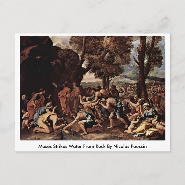 Moses schlägt Wasser aus dem Felsen von Nicolas Po Postkarte (Vorderseite)