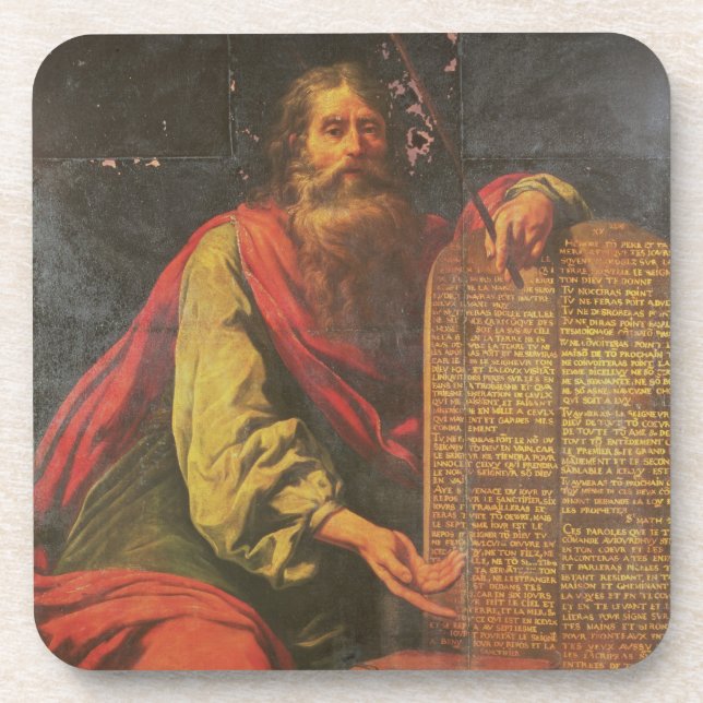 Moses und die Tabletten des Gesetzes Getränkeuntersetzer (Vorderseite)