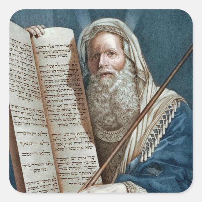 Moses und die zehn Gebote Quadratischer Aufkleber (Vorderseite)