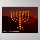 Moshe ist Menorah Poster<br><div class="desc">Eine Darstellung der siebenverzweigten Menorah (Candelabra), die von den Israeliten nach dem Exodus aus Ägypten gemacht wurde. Fügen Sie Ihren eigenen Text hinzu. In der Tora wird Moshe Rabbenu gesagt: "Du sollst eine Menorah aus reinem Gold machen, verprügelt werden, die Menorah wird hergestellt werden, ihr Fuß, ihr Ast, ihre Kugeln,...</div>