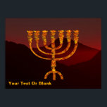 Moshe ist Menorah Poster<br><div class="desc">Eine Darstellung der siebenverzweigten Menorah (Candelabra), die von den Israeliten nach dem Exodus aus Ägypten gemacht wurde. Passen Sie Ihren eigenen Text an. In der Tora wird Moshe Rabbenu gesagt: "Du sollst eine Menorah aus reinem Gold machen, verprügelt werden, die Menorah wird hergestellt werden, ihr Fuß, ihr Ast, ihre Kugeln,...</div>