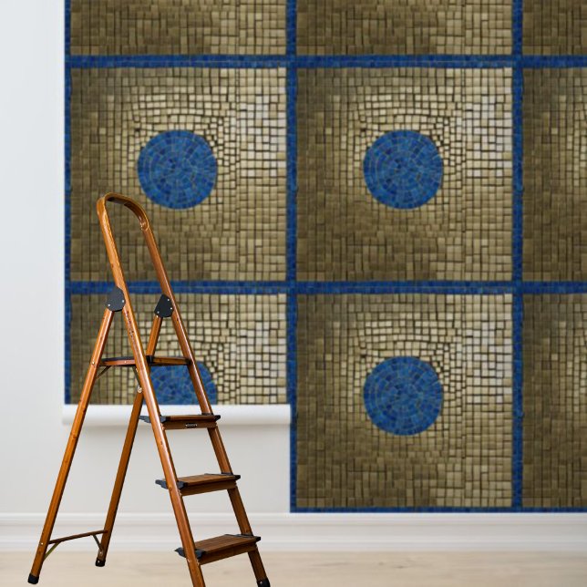 Mosiac Square Muster Blue Gold Peel Stick Tapete (Mosiac Square Pattern Blue Gold Peel Stick Wallpaper)