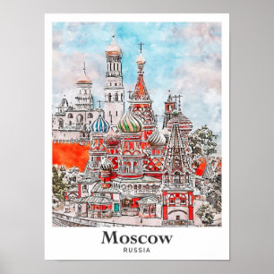 Moskau Russland Architektur Aquarell-Skizze Poster
