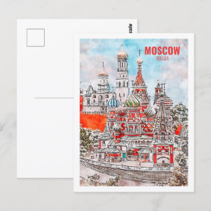 Moskau Russland Bekannte Wasserfarbskizze für Reis Postkarte