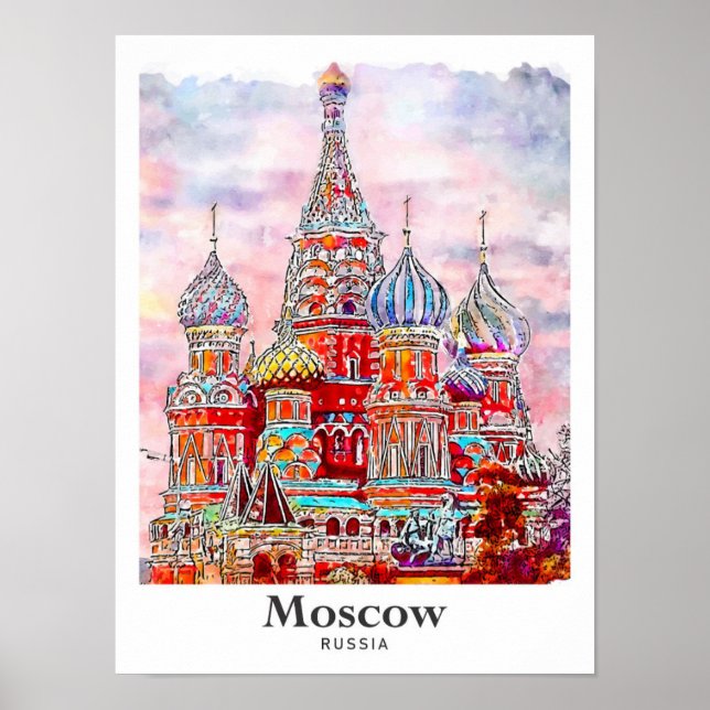 Moskau Russland Dänemark Wasserfarben Hand gezogen Poster (Vorne)