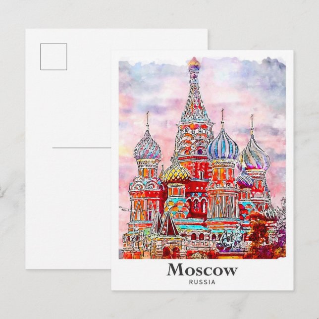 Moskau Russland Dänemark Wasserfarben Hand gezogen Postkarte (Vorne/Hinten)