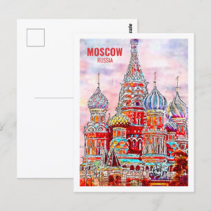 Moskau Russland Der berühmte Reiseort Wasserfarbe Postkarte