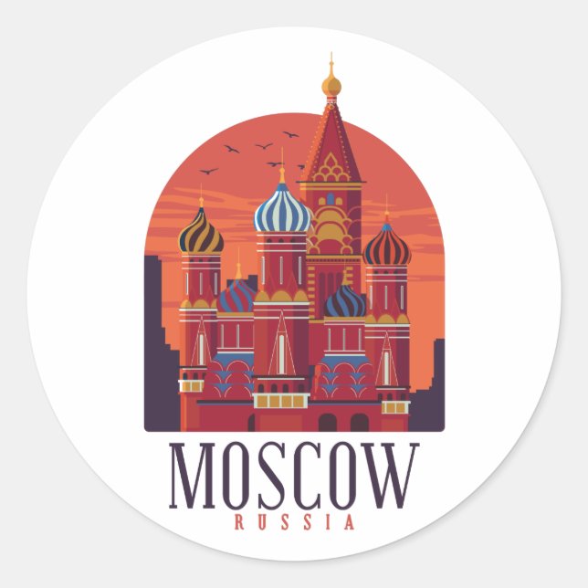 Moskau Russland Kreml Skyline Runder Aufkleber (Vorderseite)