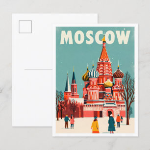 Moskau Russland Kunst Vintage-Illustration Reise Postkarte