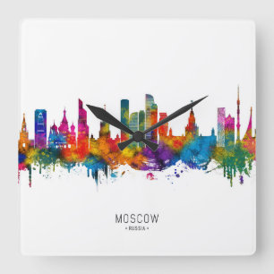 Moskau Russland Skyline Quadratische Wanduhr