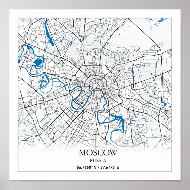 Moskau Russland Stadtplan Einfach Poster (Vorne)