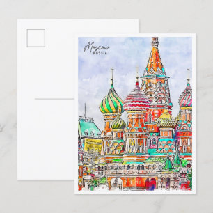 Moskau Russland Vintage-Reise Aquarell Postkarte
