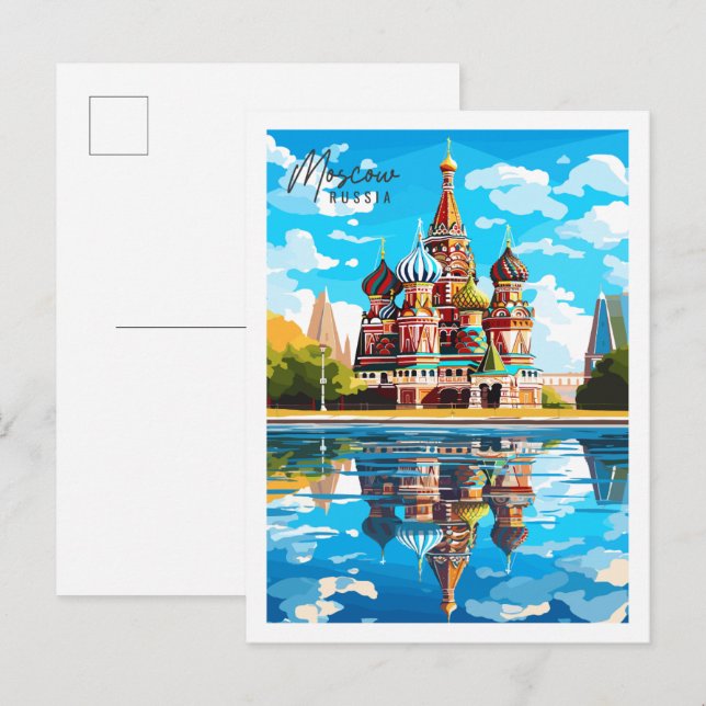 Moskau Russland Vintage Reise Illustration Postkarte (Vorne/Hinten)