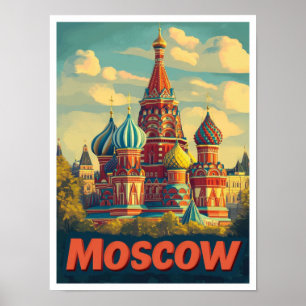 Moskau Russland Vintage Reiseillustration Poster