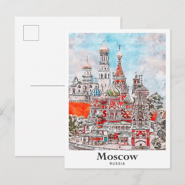 Moskauer Architekturskizze Postkarte (Vorne/Hinten)