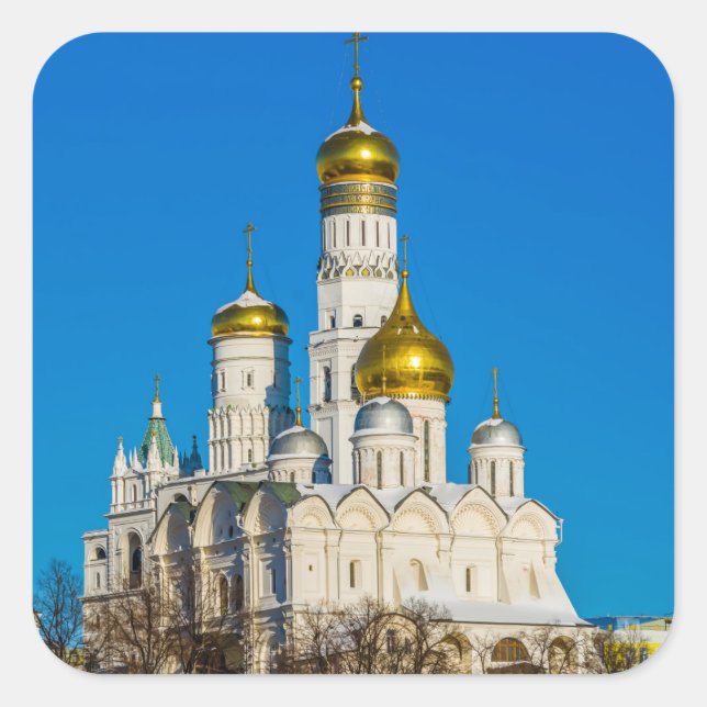 Moskauer Kreml Kathedralen Quadratischer Aufkleber (Vorderseite)