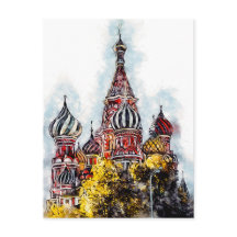 Moskauer Stadtstrassen Reiseplakat Aquarellfarben 