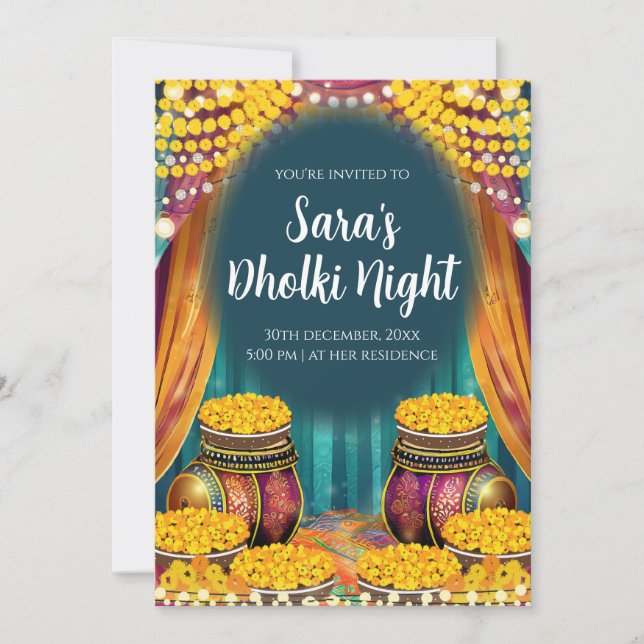 Moslem Dholki lädt zu Mehndi ein Einladung (Vorderseite)