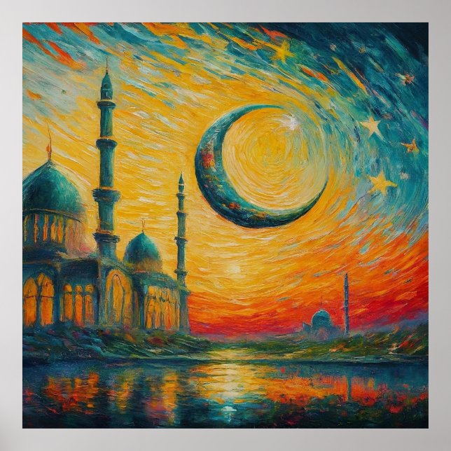 Moslem Moschee Crescent Stars Malerei Poster (Vorne)