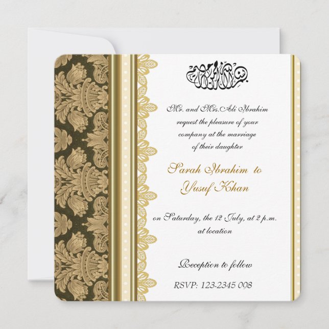 Moslemische Hochzeit des Golddamast-Brokats Einladung (Vorderseite)