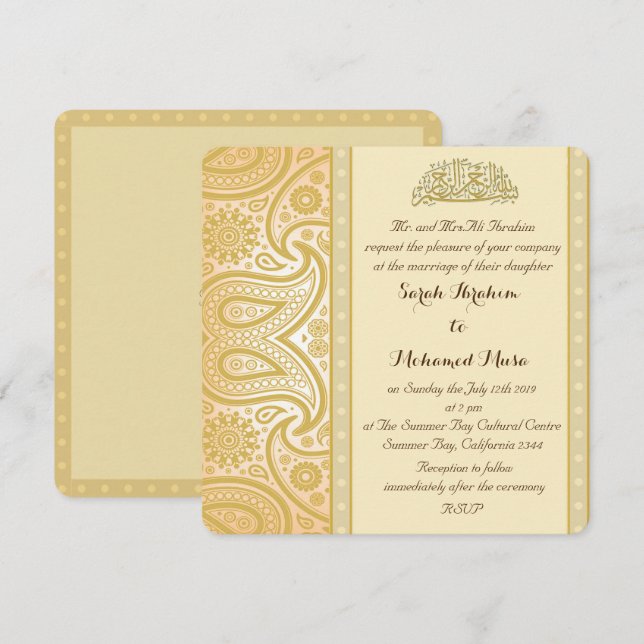 Moslemische Hochzeit Goldpaisleys Einladung (Vorne/Hinten)
