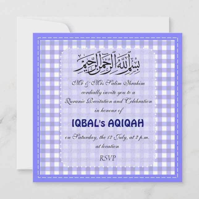 Moslemisches Baby Aqiqah Einladung (Vorderseite)
