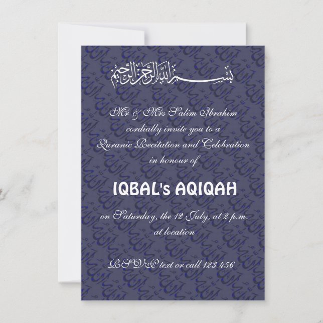 Moslemisches Baby Aqiqah Einladung (Vorderseite)