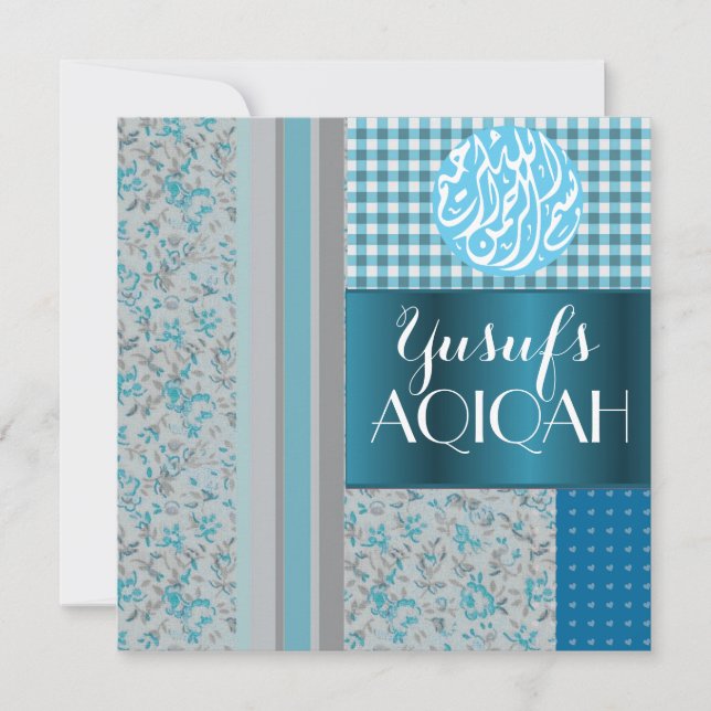 Moslemisches Baby blaues aqiqah islamisch Einladung (Vorderseite)