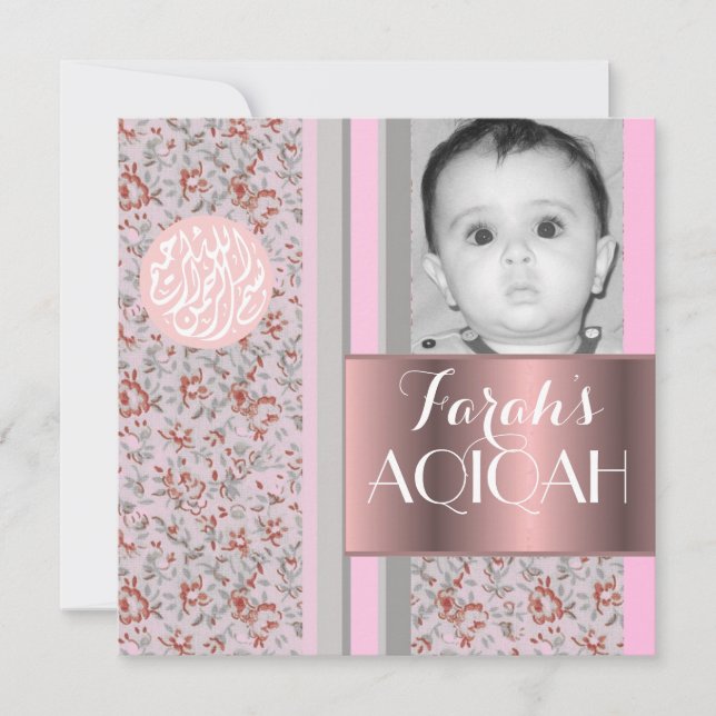 Moslemisches Babymädchen-Rosa aqiqah Foto Einladung (Vorderseite)