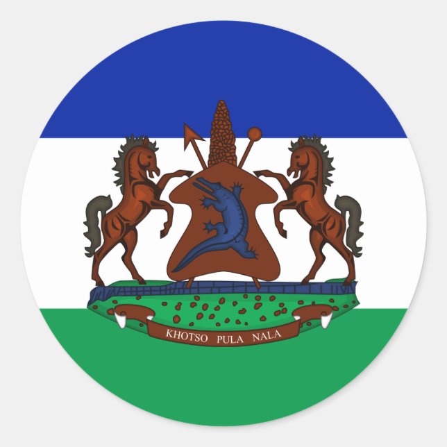 Mosotho Flag & Wappen, Flagge von Lesotho Runder Aufkleber (Vorderseite)