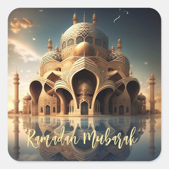 Mosque Ramadan Mubarak Quadratischer Aufkleber (Vorderseite)