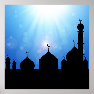 Mosque Silhouette with Sunburst - Poster