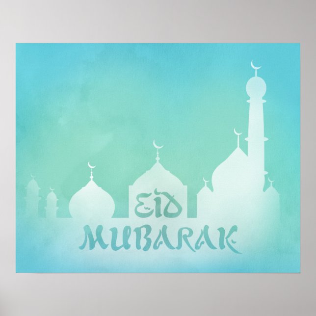 Mosquée Aquarelle bleue de l'Aïd Moubarak - Poster (Devant)