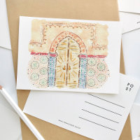 Mosquée marocaine Portes Aquarelle Carte postale V