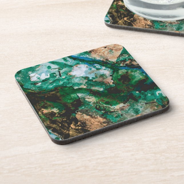 Moss Agate Green Crystal Geode Abstrakt Getränkeuntersetzer (Linke Seite)