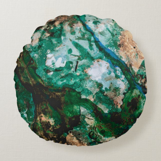 Moss Agate Green Crystal Geode Abstrakt Rundes Kissen (Vorderseite)