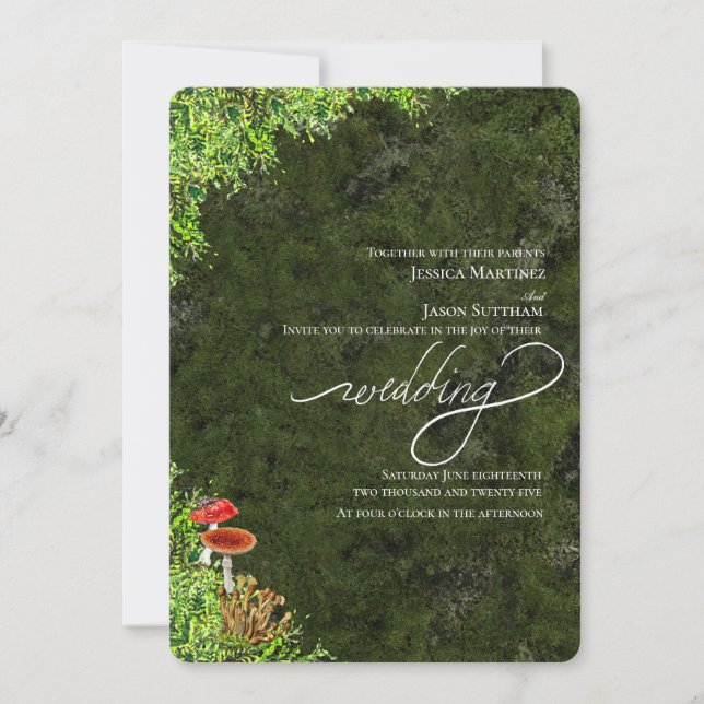 Moss and Mushrooms Elegante Moderne Hochzeiten Einladung (Vorderseite)