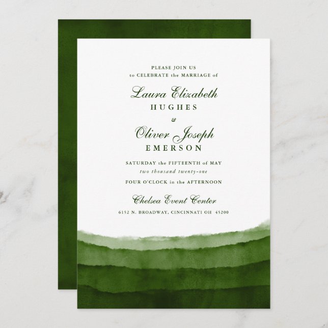 Moss foncé Vert Aquarelle Mariage Invitations (Devant / Derrière)