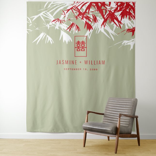 Moss Gray Bamboo Verlasse chinesischer Hochzeitshi Wandteppich (Beispiel)