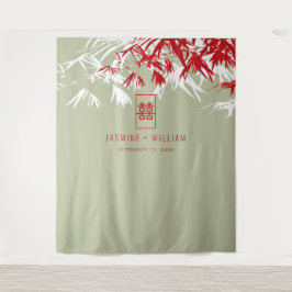 Moss Gray Bamboo Verlasse chinesischer Hochzeitshi Wandteppich