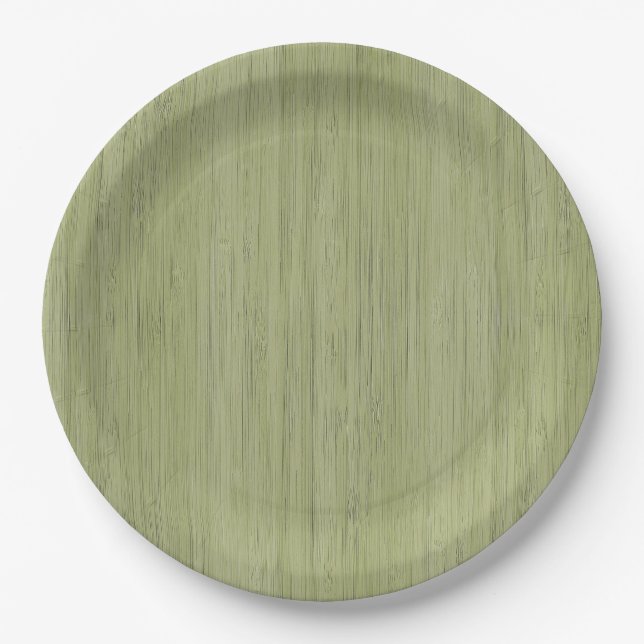Moss Green Bamboo Holz Grain Look Pappteller (Vorderseite)