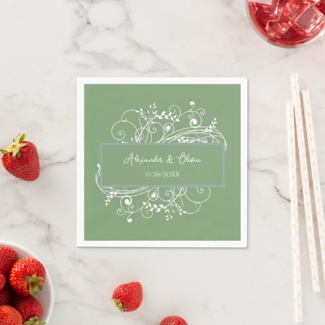 Moss Green Blüh Brautparty Napkins Serviette (Beispiel)