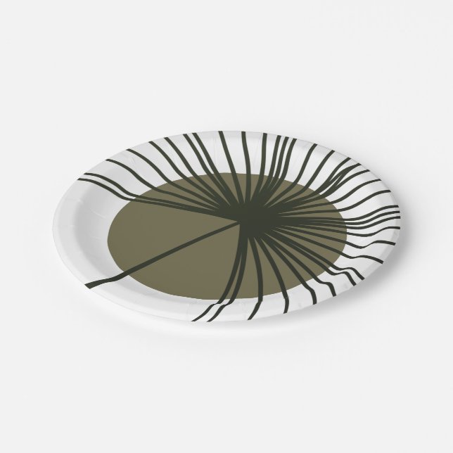 Moss Green Botanical Fan Elegante Hochzeit Pappteller (Schrägansicht)