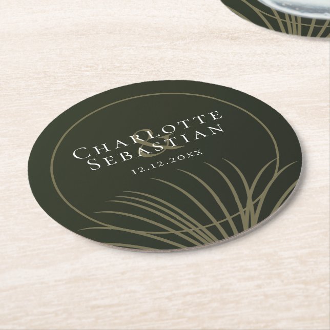 Moss Green Botanical Fan Elegante Hochzeit Runder Pappuntersetzer (Angewinkelt)