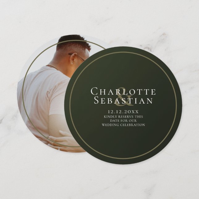 Moss Green Botanical Fan Elegante Hochzeit Save The Date (Vorne/Hinten)
